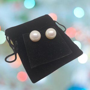 14KY White Opaque Cultured Pearl Stud Earrings 11-12MM